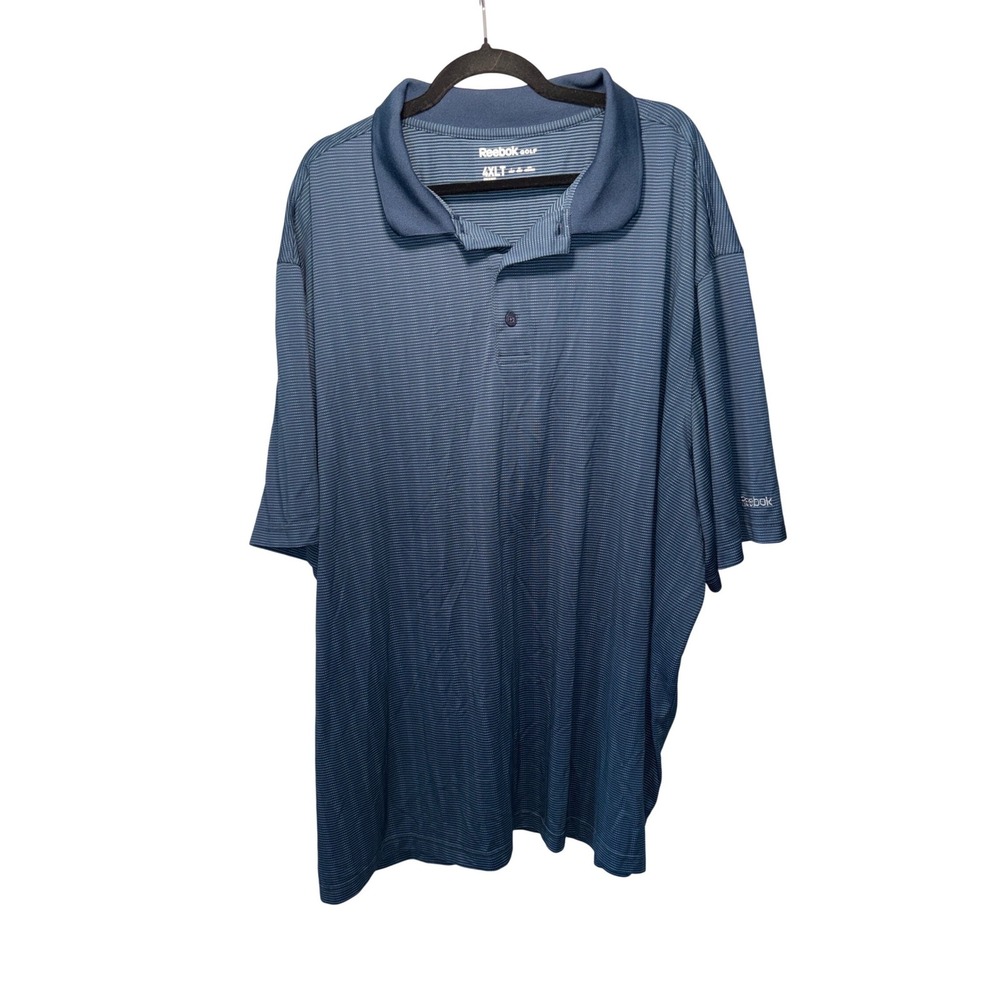 Reebok Golf Mens Blue Striped Performance Polo Shirt 4XLT Big Tall Short Sleeve